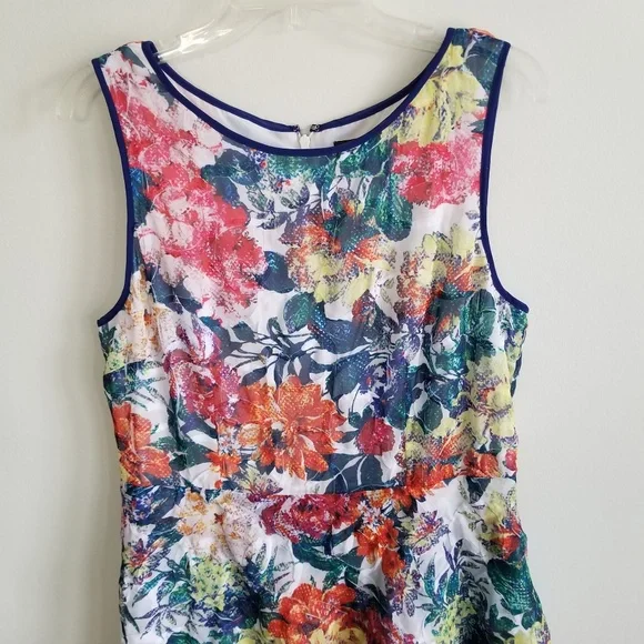 Adrianna Papell Color Floral Print A-Line Asymmetric Hem Dress Plus  14 Large L - Picture 2 of 8